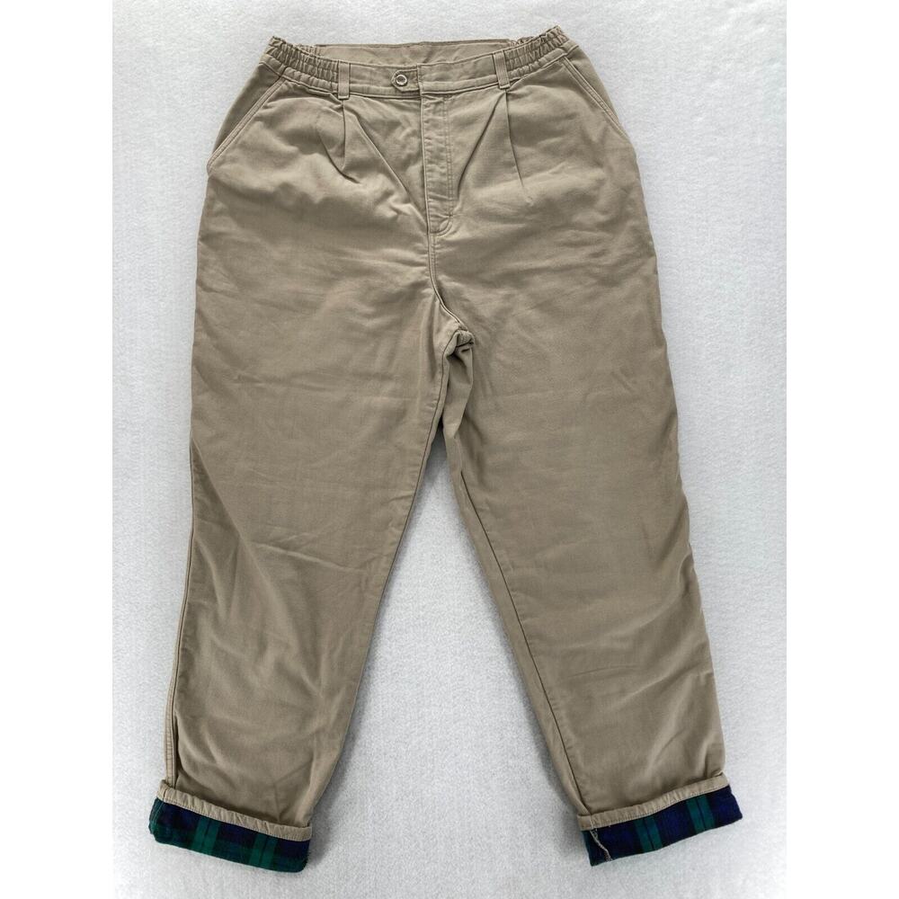 Vintage L.L. Bean Pathfinder Pants Women's 16 Beige Canvas Flannel Lined Tapered